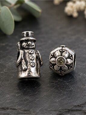 Sterling Silver Trollbead Snowman and Snowflake Crystal Charm Set 8g